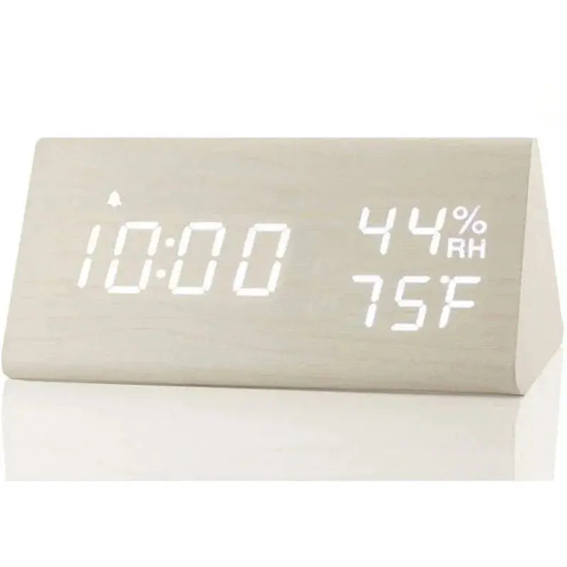 Wooden LED Alarm Clock with USB Charger Temperature Display