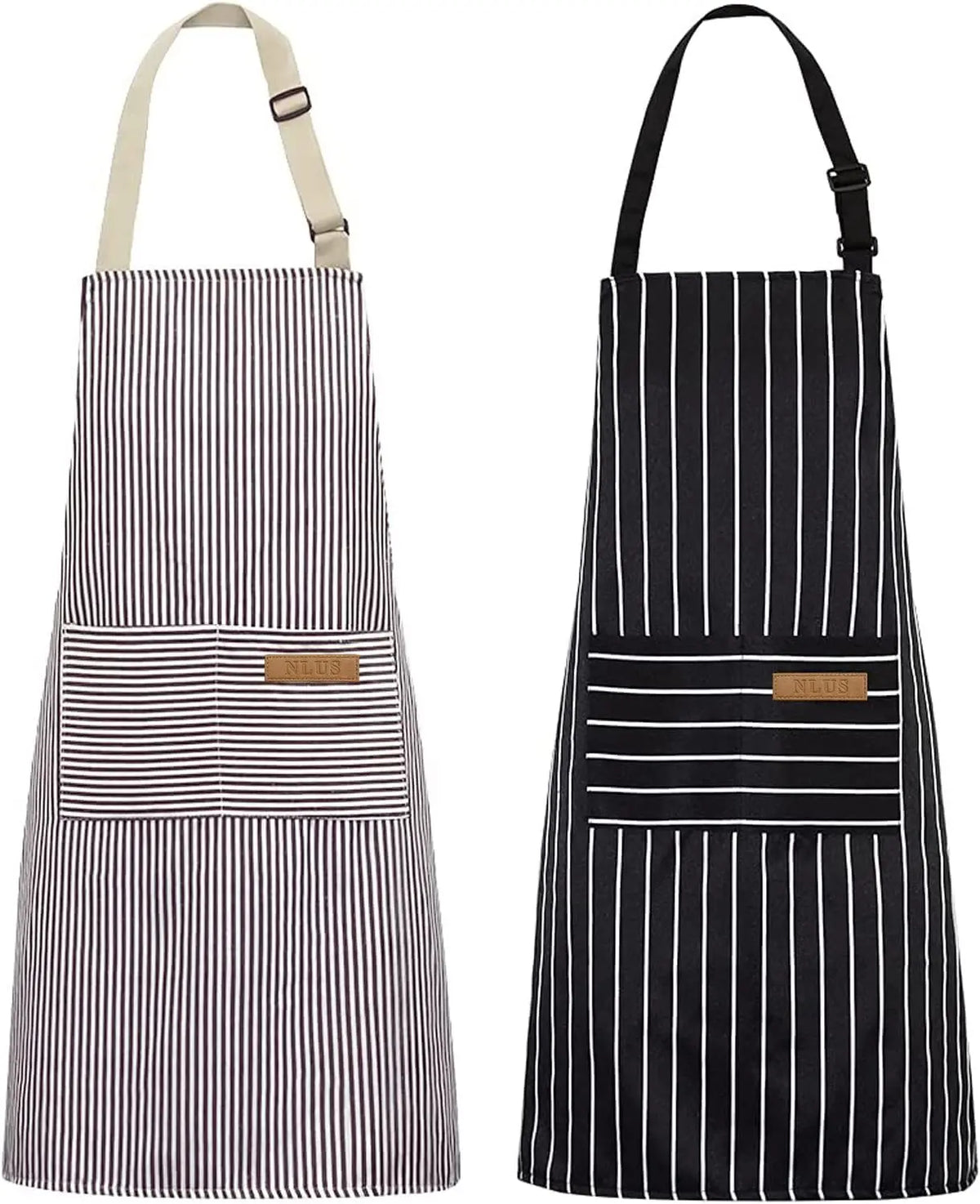 2 Pcs Striped Kitchen Cooking Apron Adjustable Neck Bib Apron with Two Pockets for Chef Baking Restaurant Work