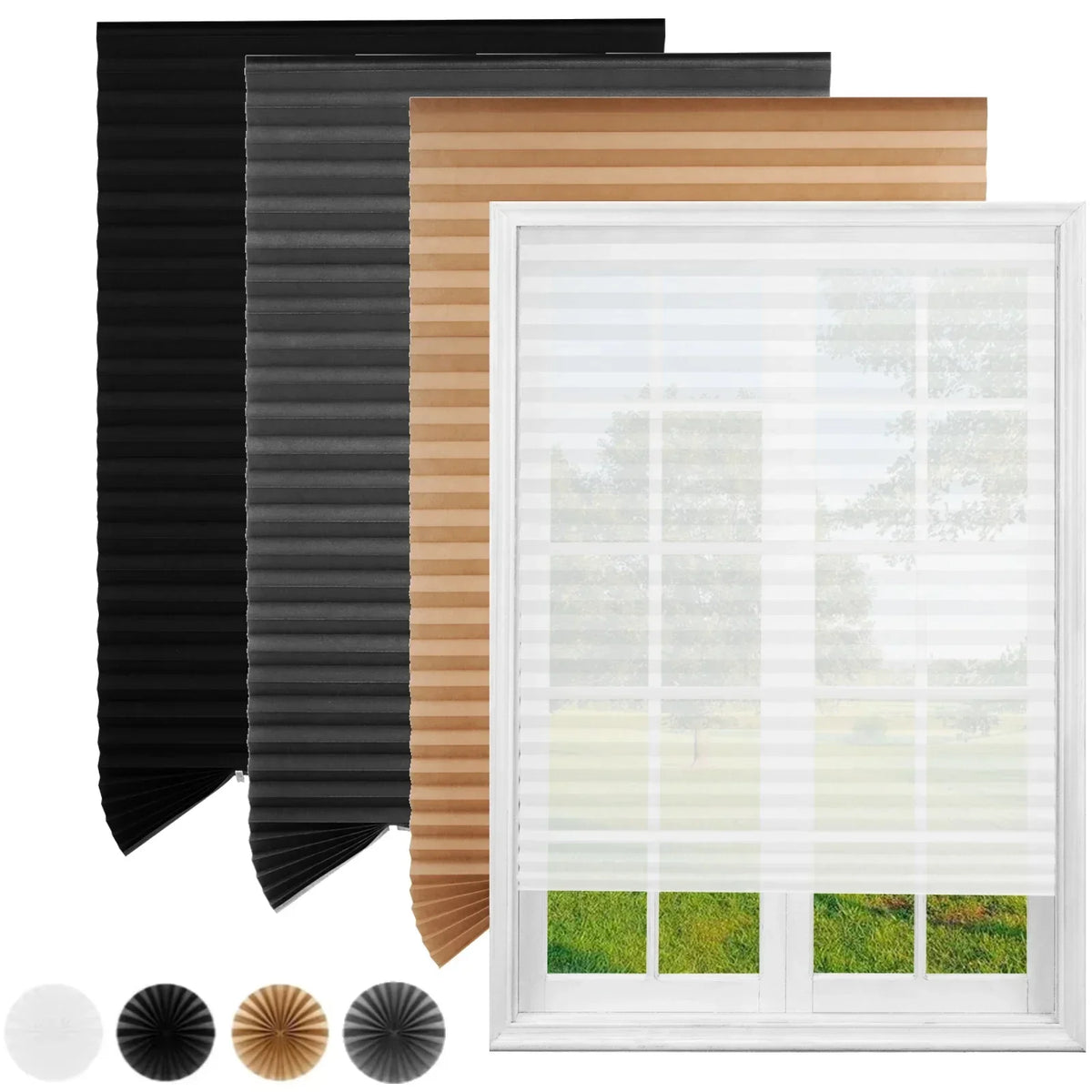 Pleated Window Blinds with Self-Adhesive Cordless Design for Temporary Light Control