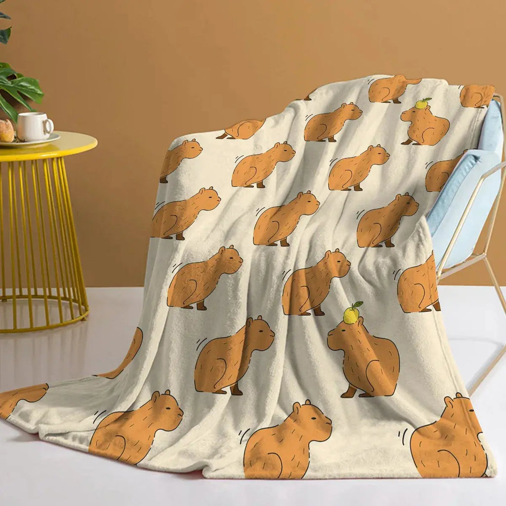 Capybara Print Plush Flannel Blanket with Soft Lightweight Feel for Home Comfort