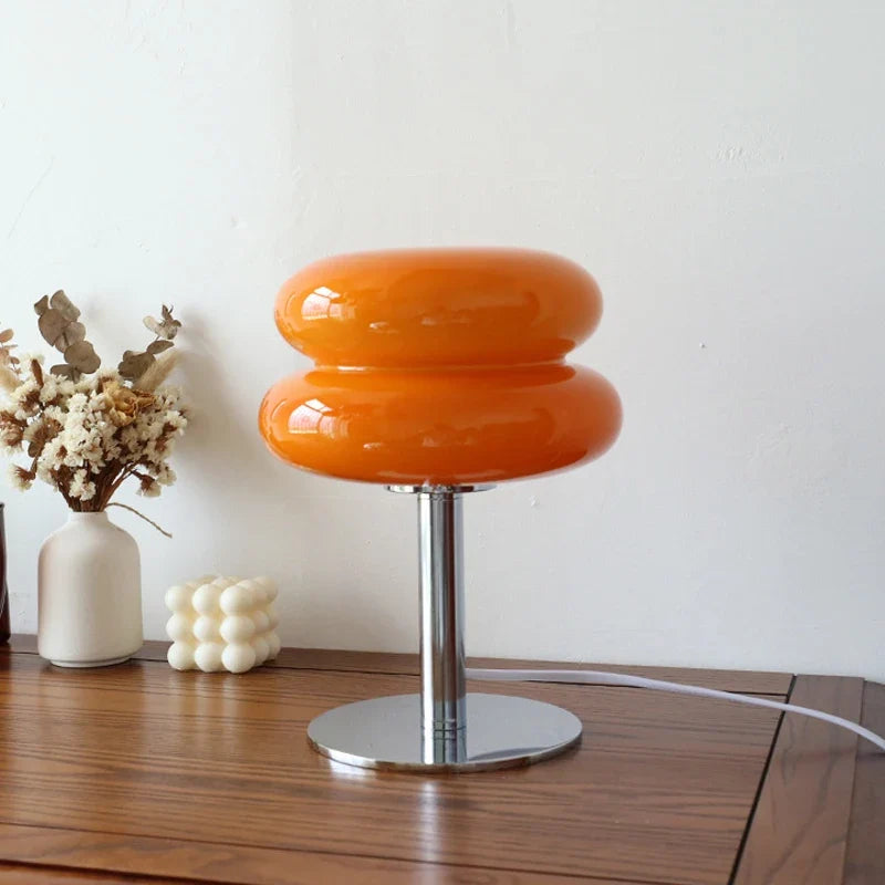 Mushroom Table Lamp with Glass Shade and Stepless Dimmable Light for Bedroom Nightstand and Living Room Decor