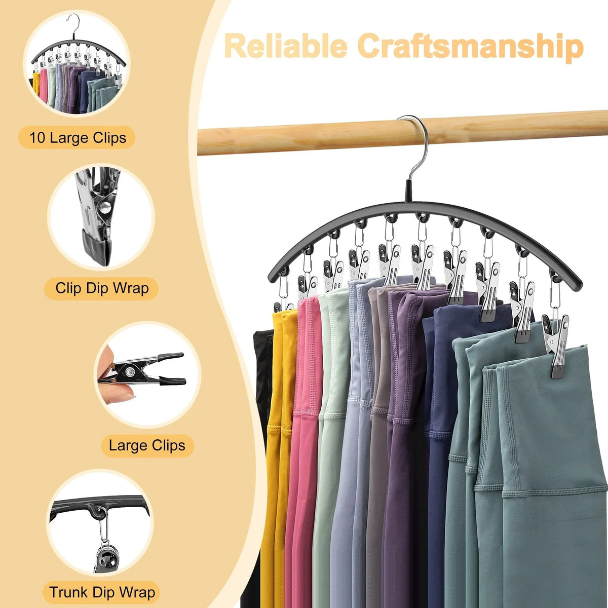2Pcs Curved Legging Organizer Hanger with Clip Design for Closet and Wardrobe Storage