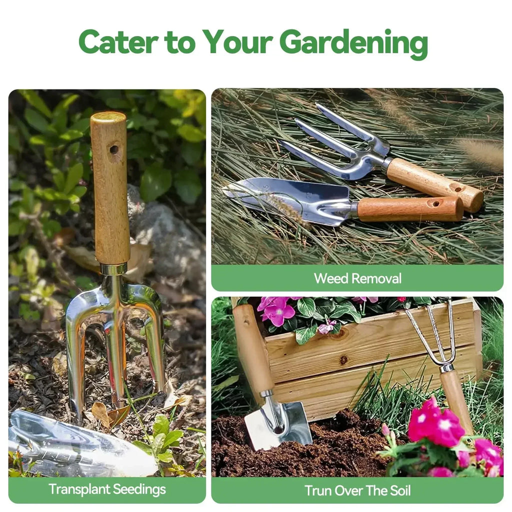 9 Piece Gardening Tool Set with Durable Hand Tools and Organizer Bag for Outdoor Garden Use (Kraft Paper Box)