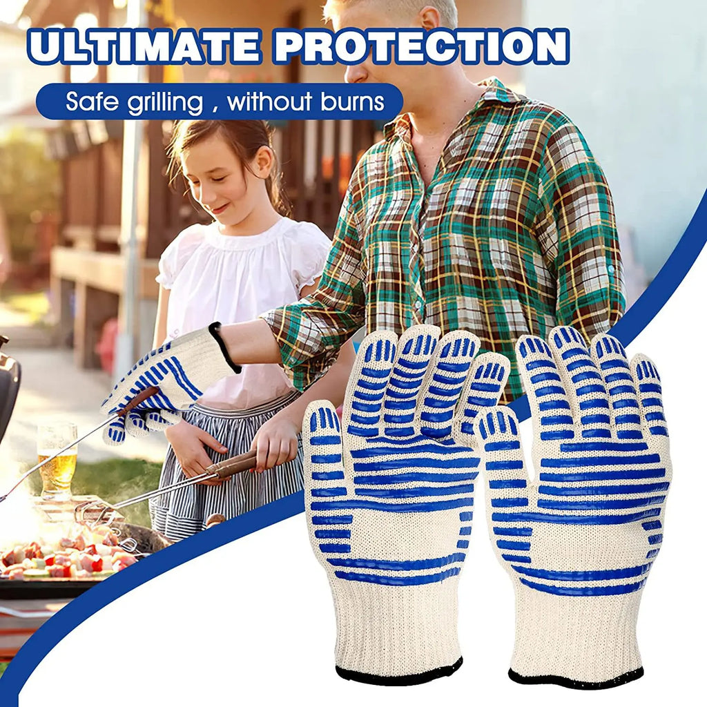 Heat Resistant Silicone Gloves with Five Finger Grip and Anti Slip Design for BBQ Baking and Cooking
