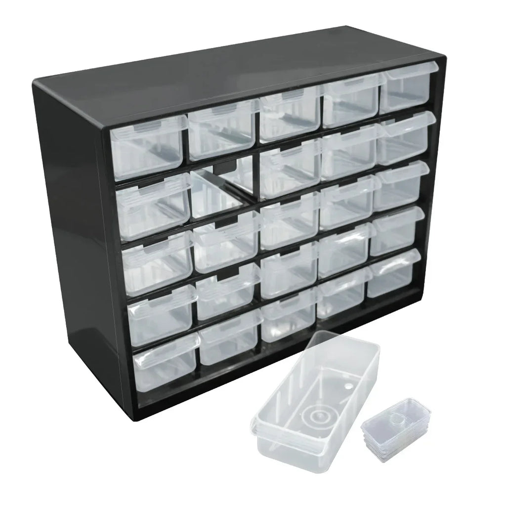 Wall Mounted Parts Organizer Box with 25 Grid Drawer Design for Screws Hardware and Small Component Storage