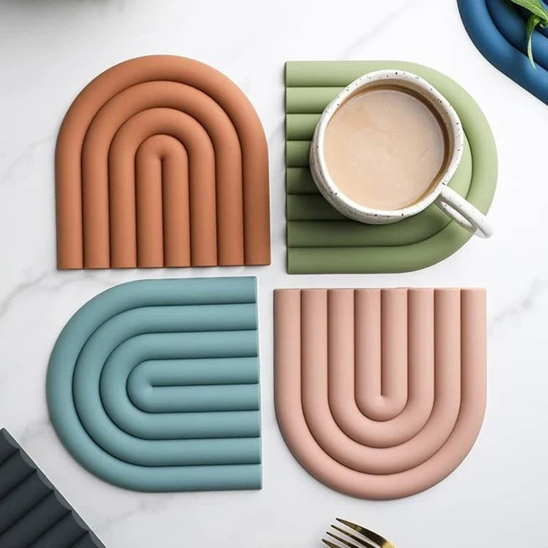 Rainbow Silicone Trivet Mat Set with Heat Resistant Non Slip Design for Pots Cups and Kitchen Tables