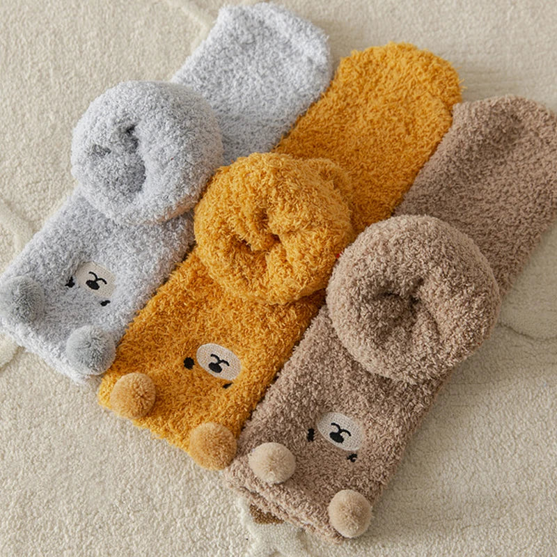 Teddy Bear Fuzzy Socks 2 Pair Set with Plush Knit Fabric and Stretch Fit for Everyday Comfort