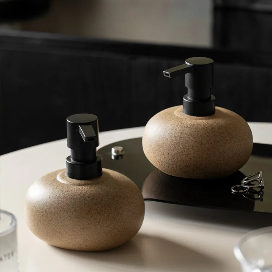 Nordic Ceramic Soap Dispenser with Refillable Pump Design for Shampoo, Lotion, and Bathroom Counter Storage