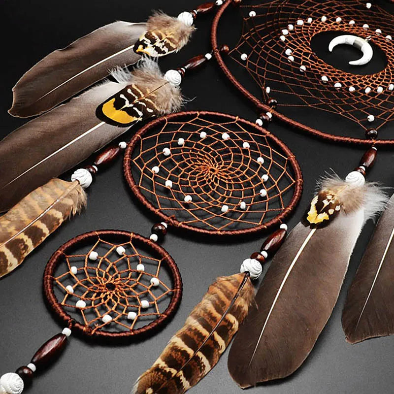 Vintage Feather Dream Catcher Handmade Wall Hanging with Tassel Design for Bedroom Boho Decor and Festival Use