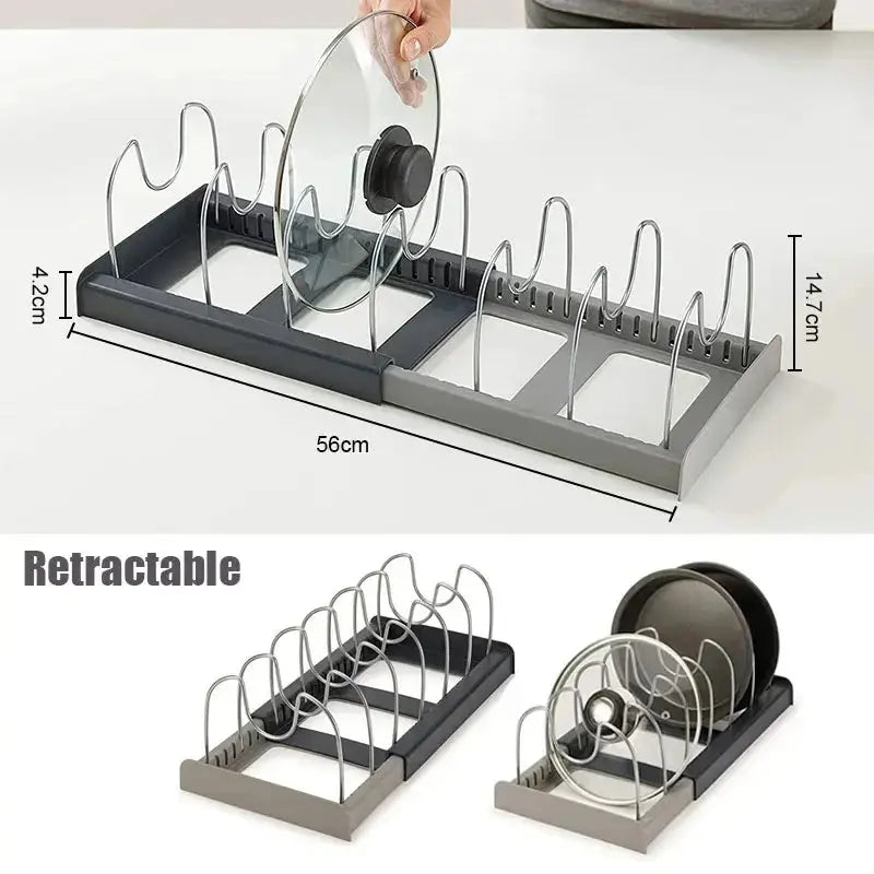 Expandable Stainless Steel Cookware Rack for Pan Lid Storage