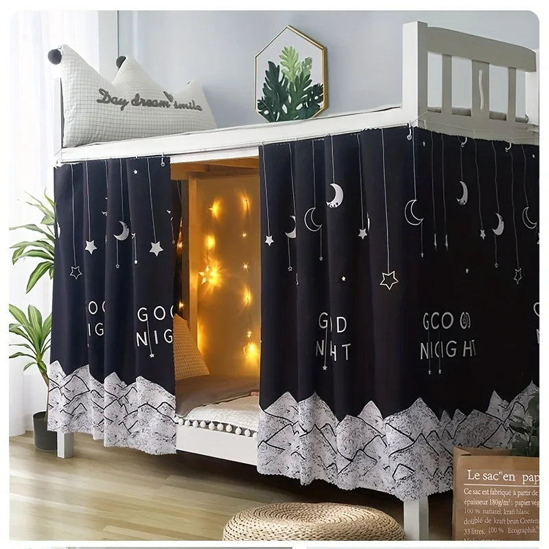 Bed Privacy Curtain with Blackout Fabric and Hanging Hooks for Bunk and Single Beds
