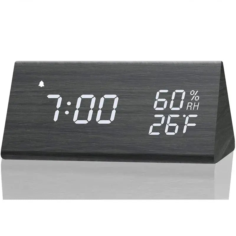Wooden LED Alarm Clock with USB Charger Temperature Display