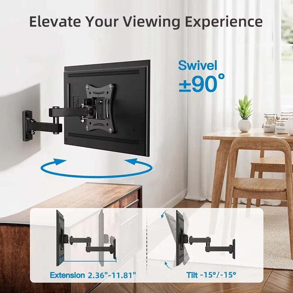 Full Motion Wall Mount Bracket with Swivel, Tilt, and Rotation for 10-32 Inch Flat and Curved TVs