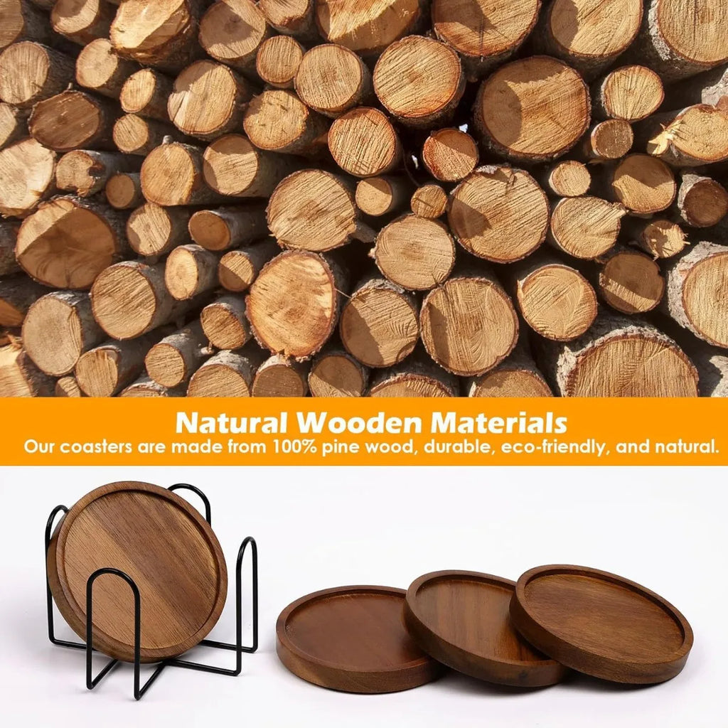Absorbent Wooden Drink Coasters with Holder for Table Protection Farmhouse Office Bar Use