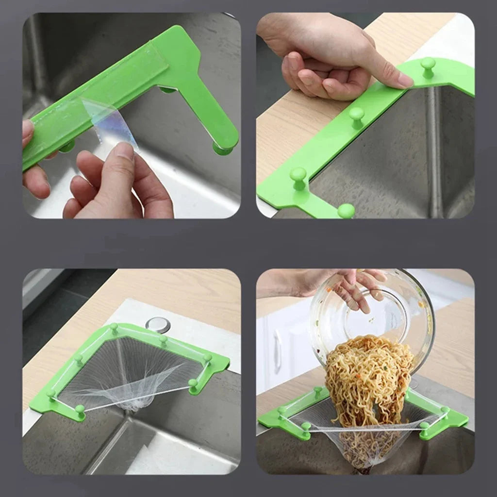 Triangular Sink Strainer Basket with Corner Rack Design for Kitchen Drain and Food Filtering (Included Tripod + Suction Cup + 50 Mesh)