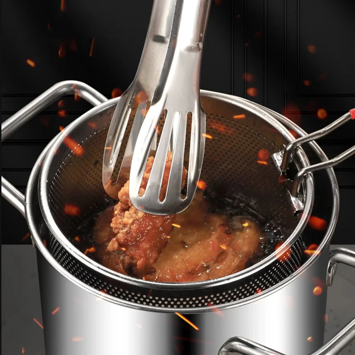 Stainless Steel Deep Fryer Pot with Basket and Lid for Tempura and Everyday Frying Use