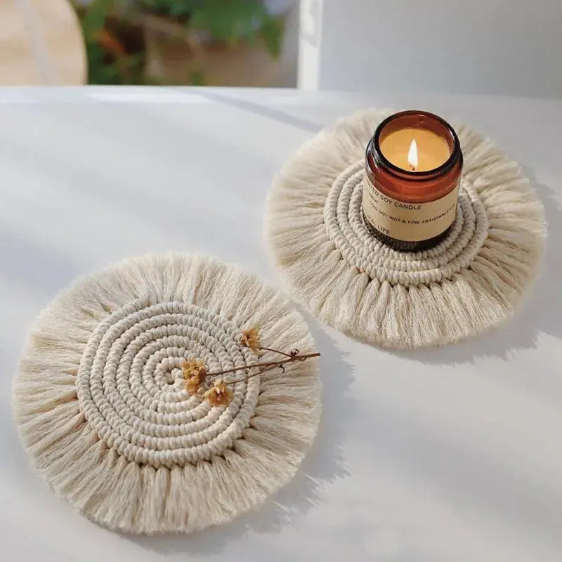 2Pcs Handmade Cotton Braid Macrame Coaster Boho Non Slip Cup Mat Table Decor
