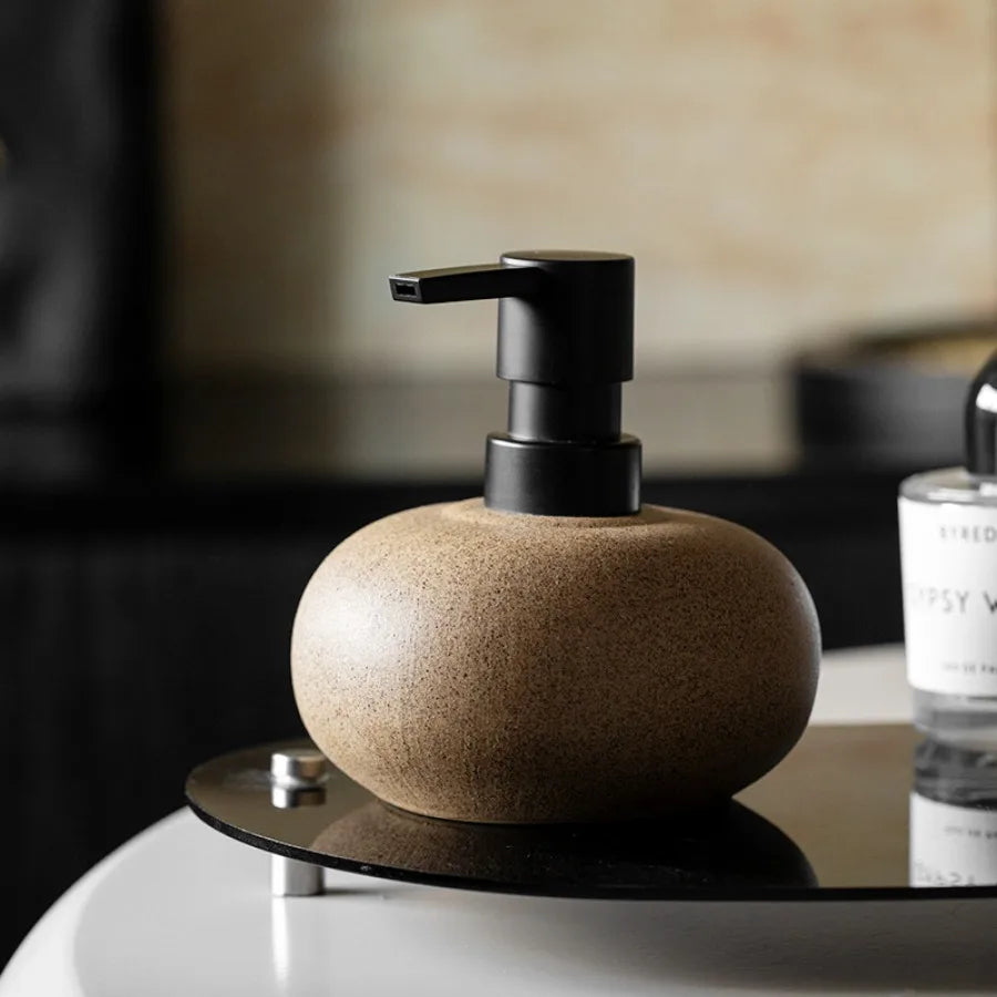 Nordic Ceramic Soap Dispenser with Refillable Pump Design for Shampoo, Lotion, and Bathroom Counter Storage