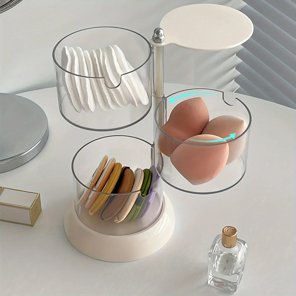 Rotatable Stackable Makeup Sponge Organizer with Dustproof Clear Storage Design for Vanity and Cosmetics