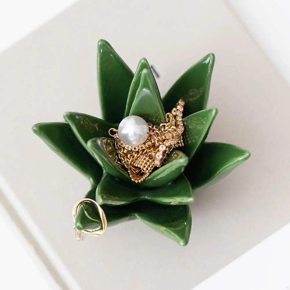 Succulent Ring Holder Dish with Ceramic Cactus Design for Jewelry Storage and Gift Giving