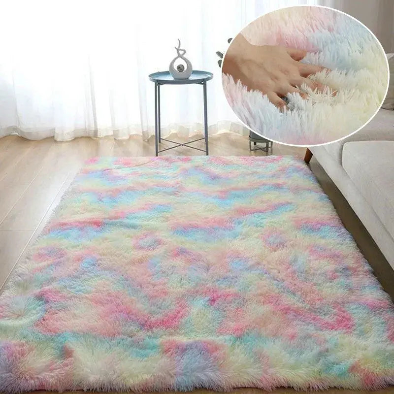 Soft Velvet Tie Dye Carpet with Plush Texture and Anti Slip Backing for Living Room and Bedroom Décor