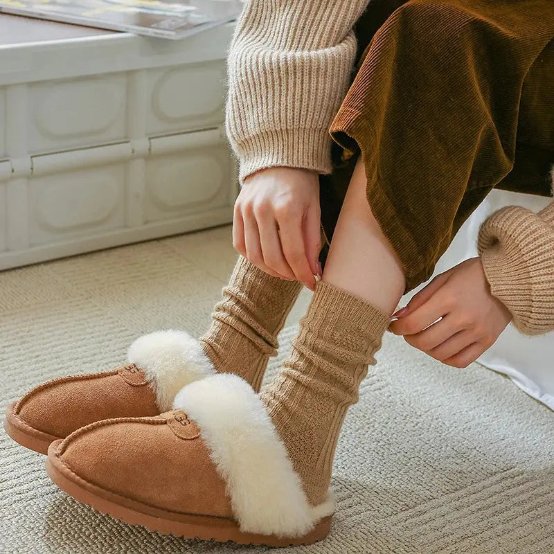 2Pcs Thermal Wool Lounge Socks Set for Women with Thick Knit and Solid Color Winter Design