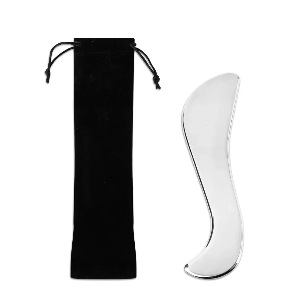 Stainless Steel Gua Sha Tool with Smooth Polished Surface and Travel Pouch for Daily Skincare Massage