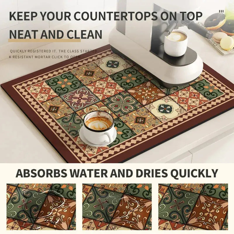 Absorbent Coffee Mat Quick Dry Countertop Dish Drying Pad for Coffee Bar and Kitchen Use