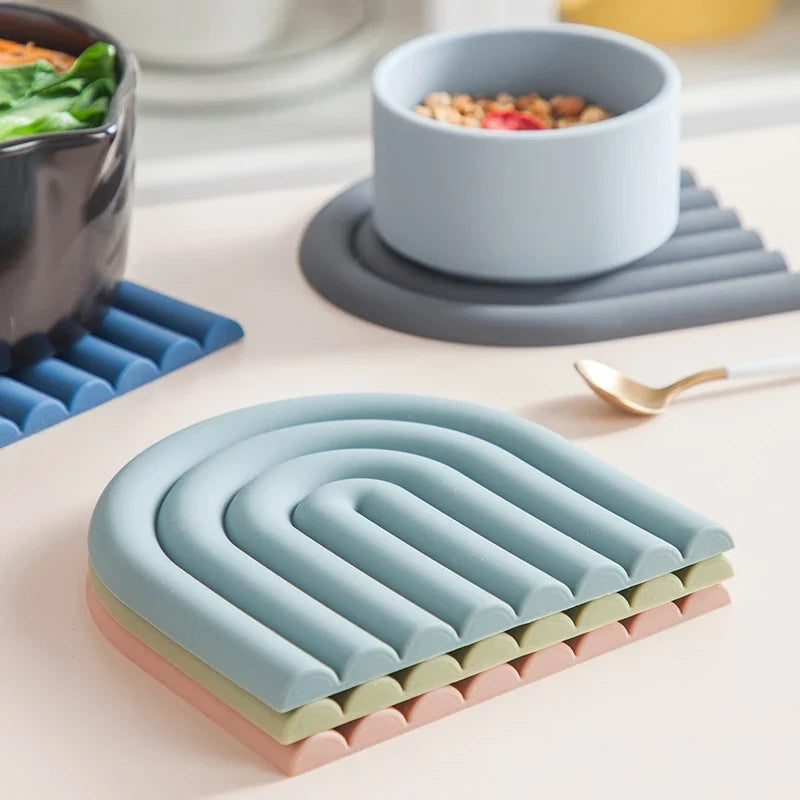 Rainbow Silicone Trivet Mat Set with Heat Resistant Non Slip Design for Pots Cups and Kitchen Tables