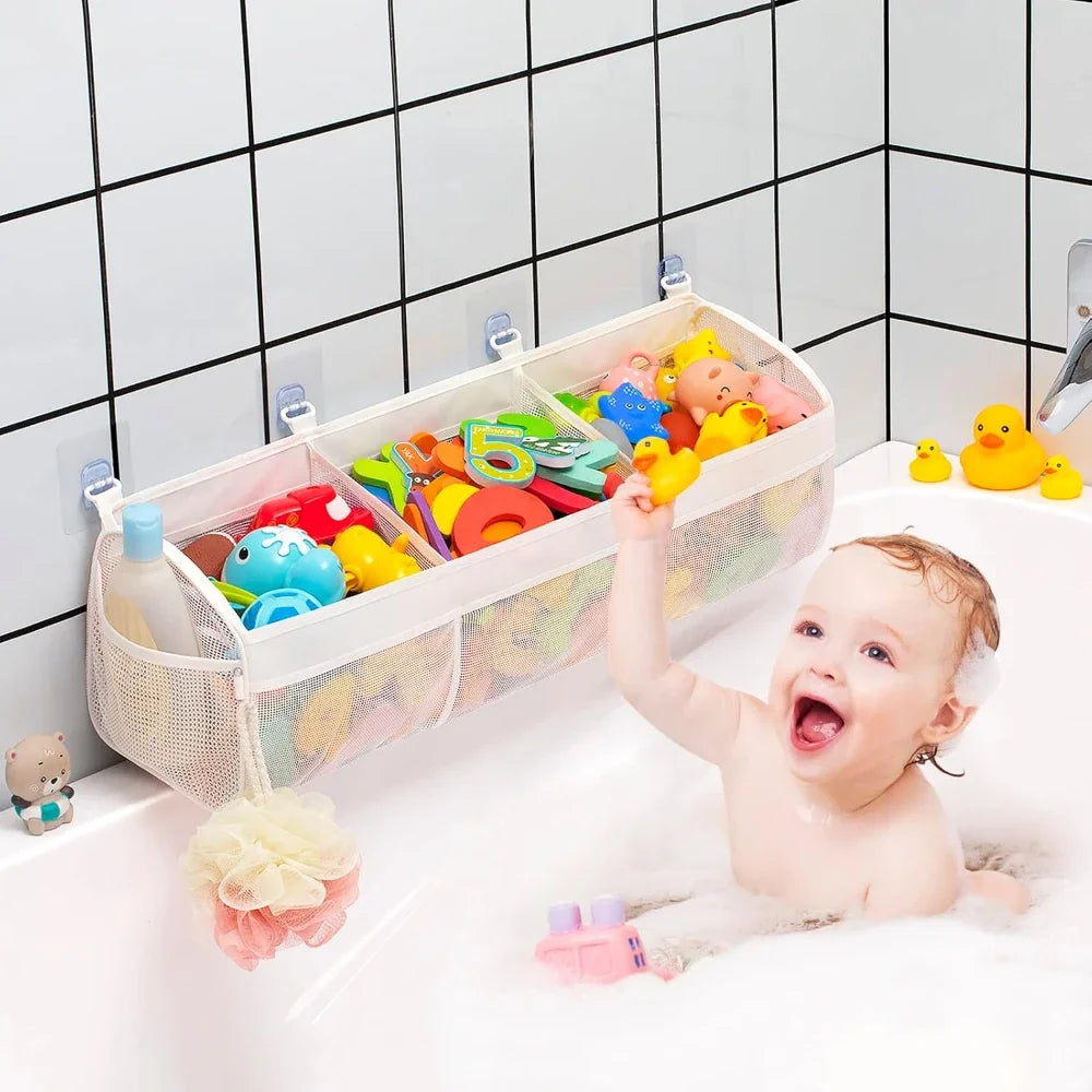 Bath Toy Organizer with 3 Compartment Large Opening Design for Tub Storage and Easy Sorting