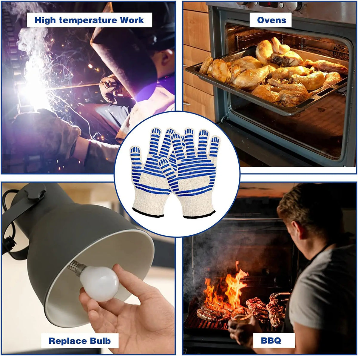 Heat Resistant Silicone Gloves with Five Finger Grip and Anti Slip Design for BBQ Baking and Cooking