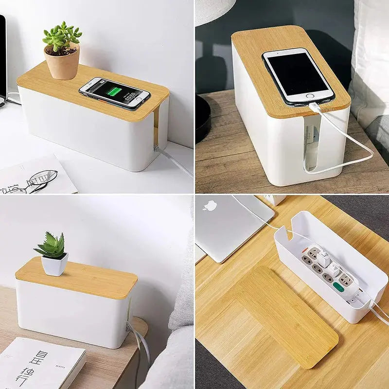 Cable Management Organizer Box Kit with Three Sizes and ABS Power Strip Organizer for Home and Office Wire Storage
