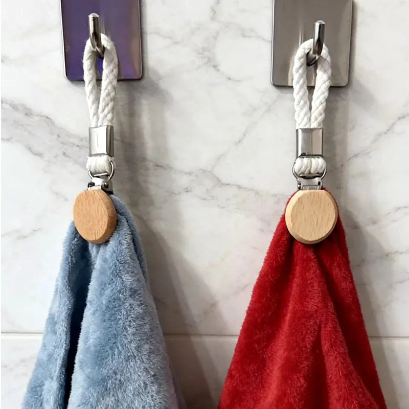 2 Pcs Multifunctional Towel Hanger Clips with Cotton Loops and Stainless Steel Hooks for Kitchen, Bathroom and Home Organization