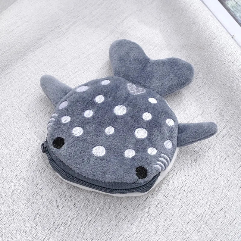 Cartoon Shark Plush Coin Purse with Keyring and Zippered Storage for Coins, Earphones and Small Accessories