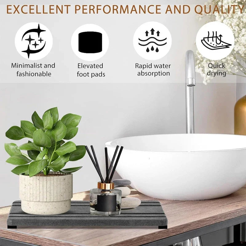 3Pcs Sink Tray Water Absorbent Stone Holder for Soap Sponge and Bathroom Kitchen Counter Use