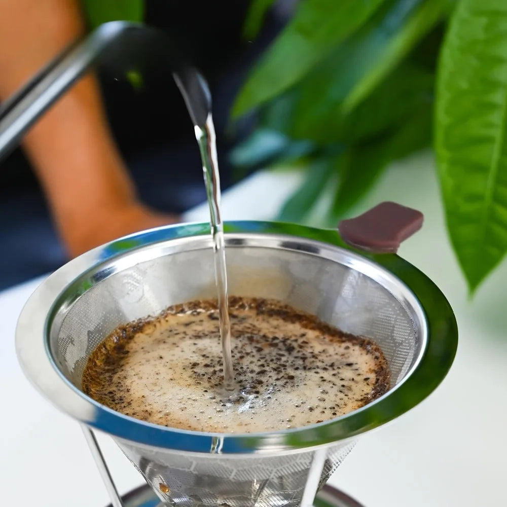 Stainless Steel Manual Coffee Brewer Reusable Double Layer Filter for Pour Over Brewing at Home Office or Travel (Filter Paper Not Included)