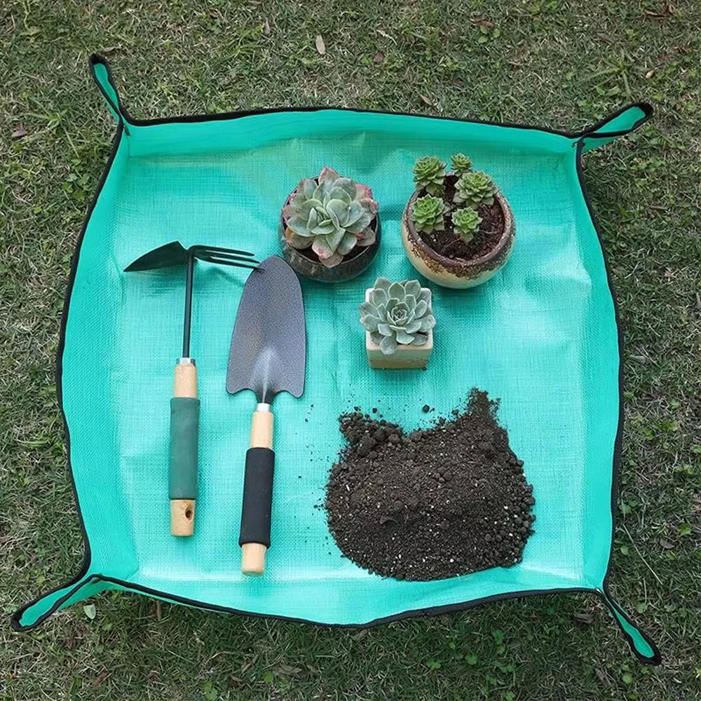 Waterproof Plant Repotting Mat with Snap Corners and Foldable Design for Indoor Potting Crafts and Easy Cleanup