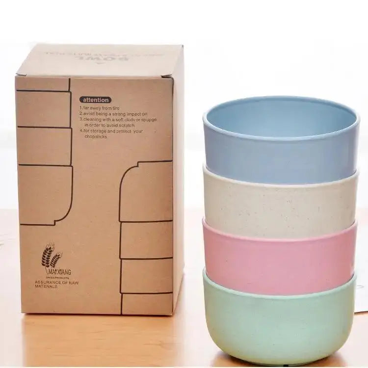 Set of 4 Thickened Eco-Friendly Wheat Straw Bowls, Anti-Drop and Portable Dinnerware for Household, Students, or Dormitory Use