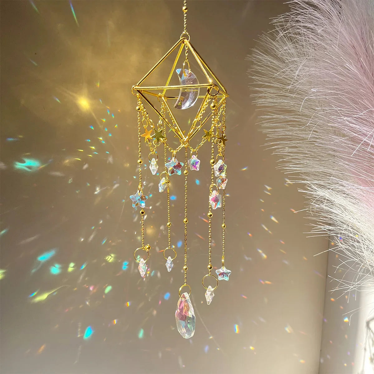 Hanging Crystal Suncatcher with Glass Prism Design for Windows Garden and Light Decoration