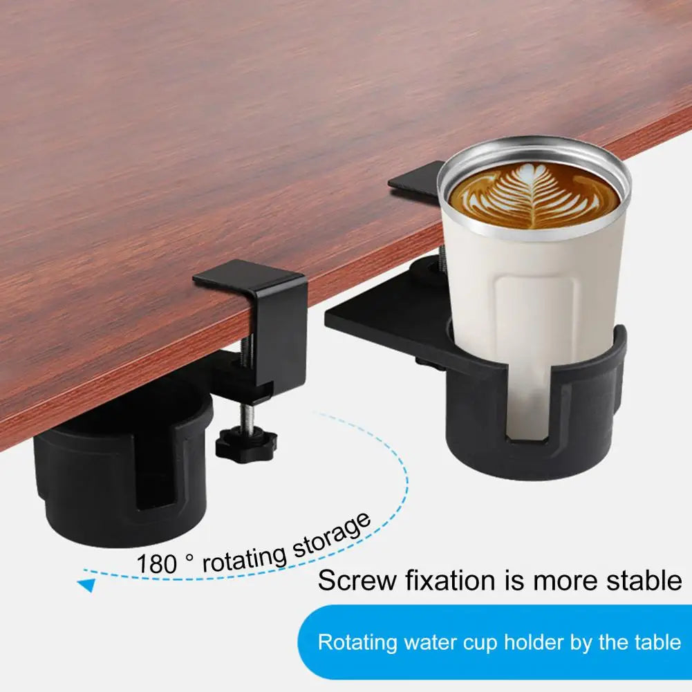 Under Desk Cup Holder with 180 Degree Rotating Plastic Clip Design for Coffee Mugs and Water Bottles