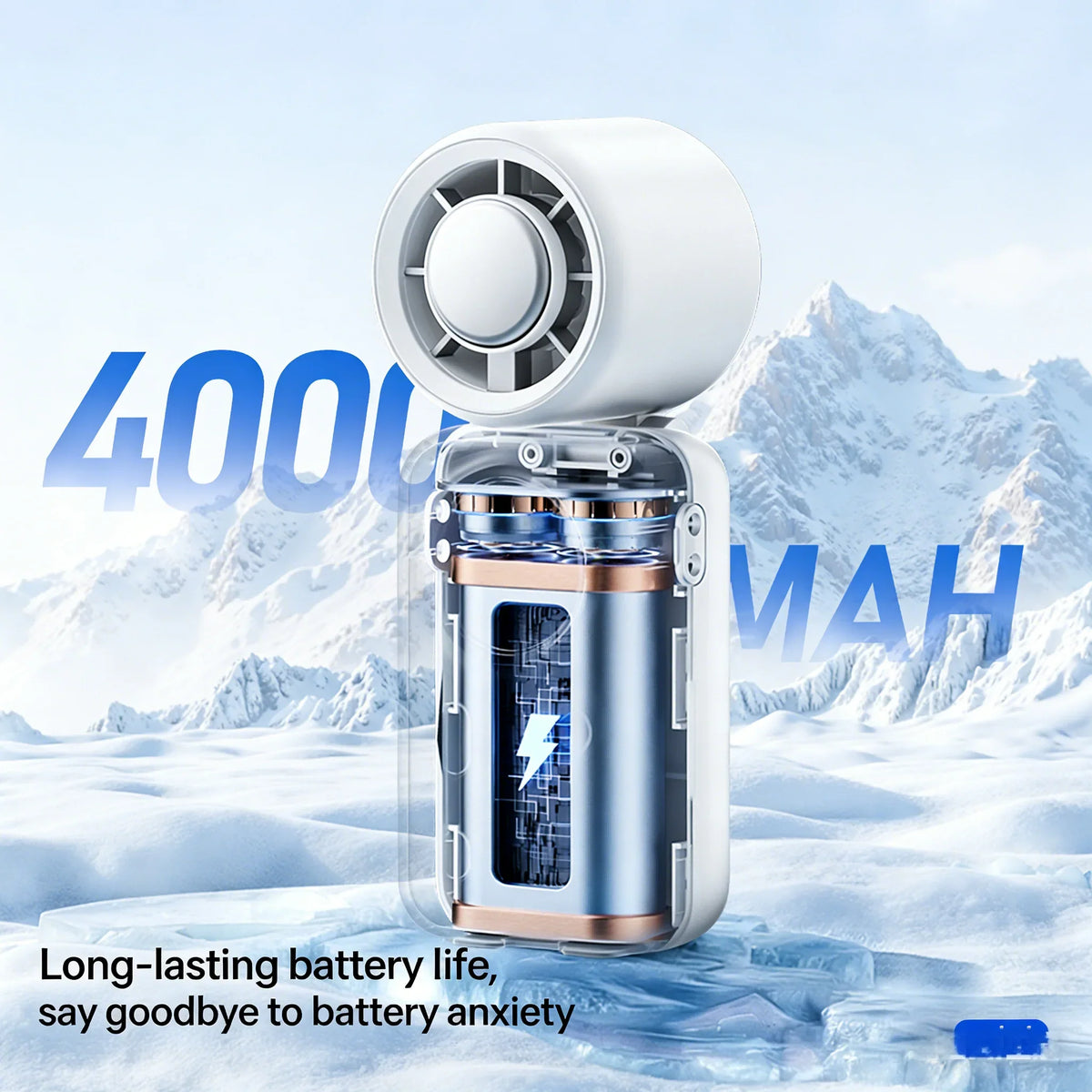 Portable 100-Speed Mini Cooling Fan with LED Display and 4000mAh USB Rechargeable Design for Travel