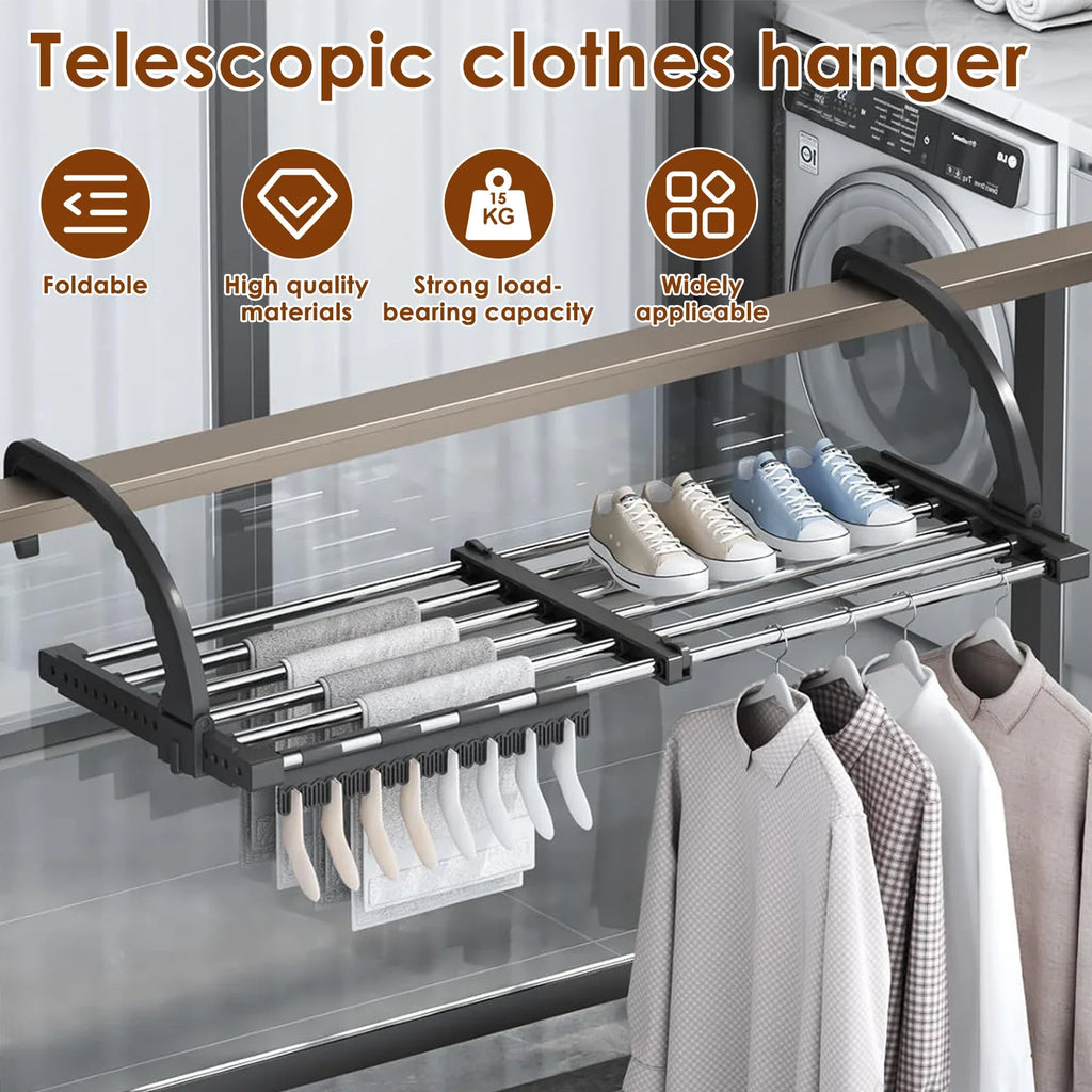Extendable Radiator Drying Rack with Foldable Stainless Steel Rods for Balcony Bathroom and Laundry Use