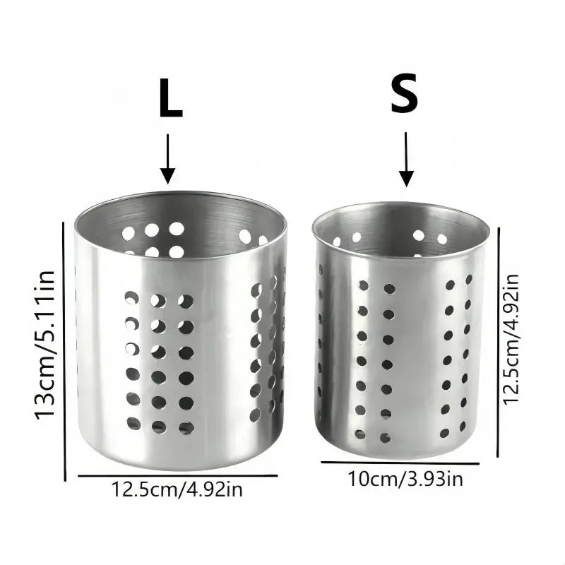 Stainless Steel Cylindrical Utensil Holder Cutlery Storage Box for Kitchen and Countertop