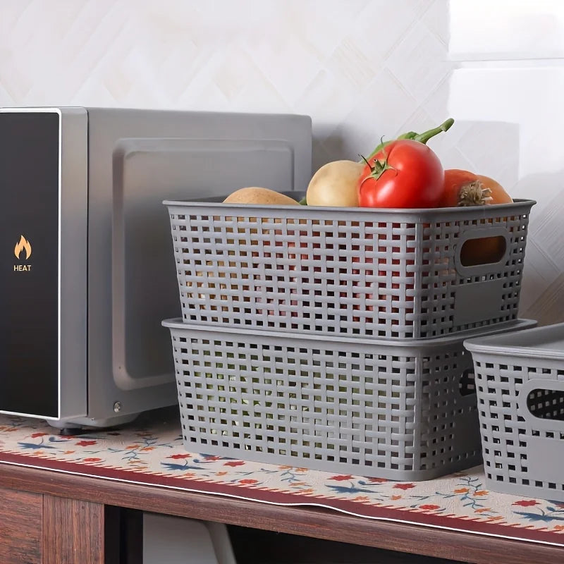 Plastic Storage Basket with Lid and Stackable Design for Office, Bedroom, Classroom, and Home Organization