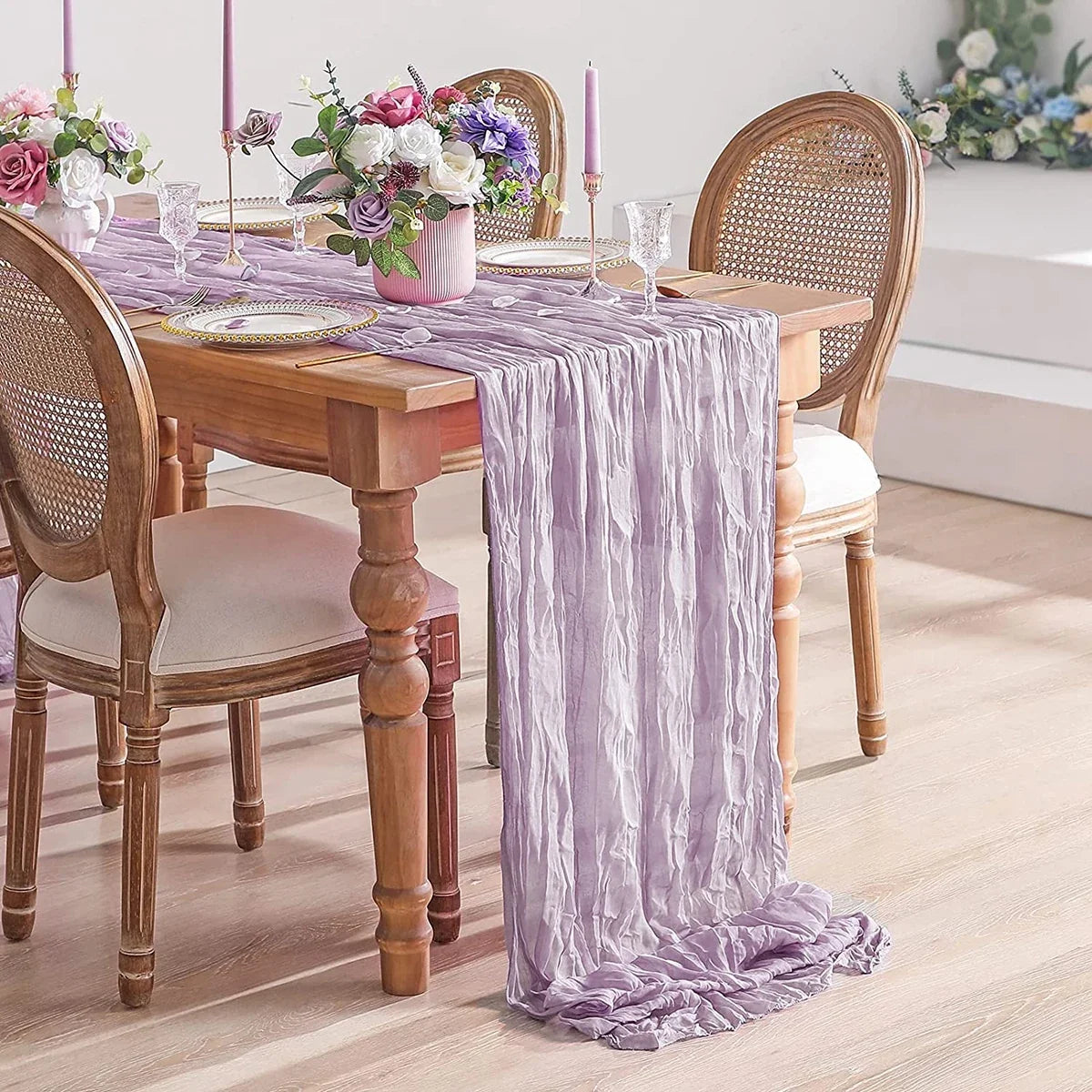 Sage Green Semi Sheer Gauze Table Runner Cheesecloth Dining Table Decor for Wedding Party Christmas Banquets (90x180cm)