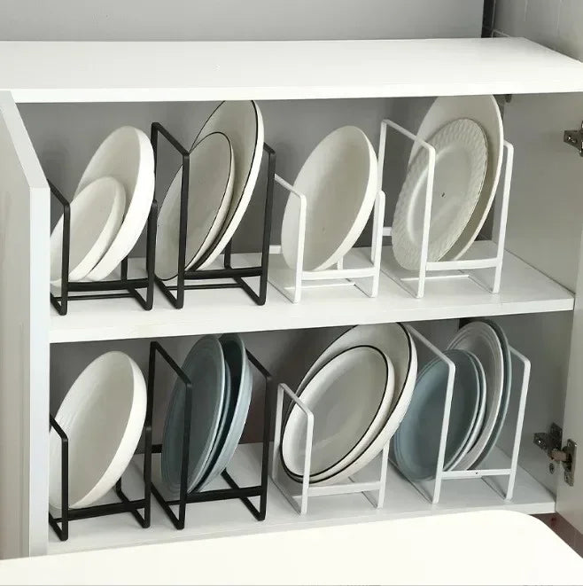 Metal Plate Holders Organizer with Rubber Guard Lining for Cabinet Counter Display and Dish Drying