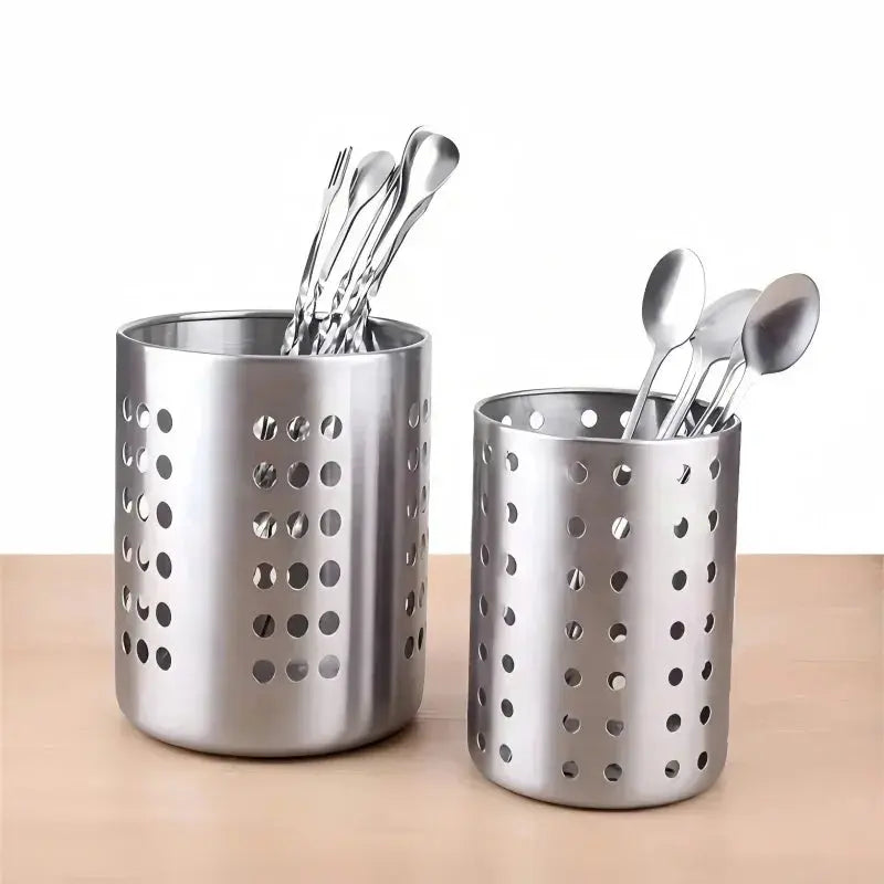 Stainless Steel Cylindrical Utensil Holder Cutlery Storage Box for Kitchen and Countertop