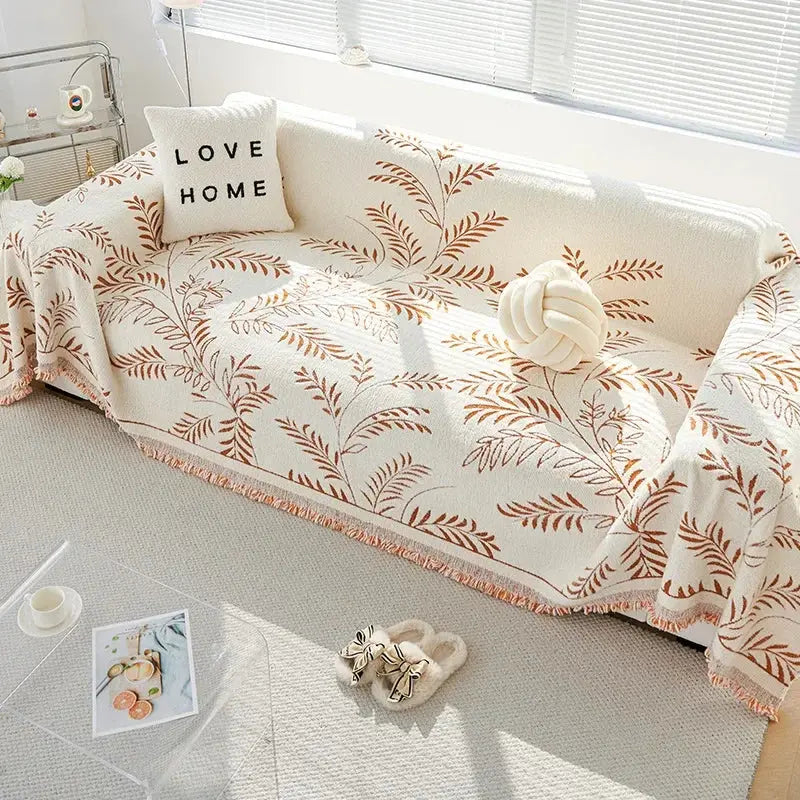 Four-Season Chenille Jacquard Leaf Sofa Cover with Full Non-slip Design and Scratch-Resistant Texture