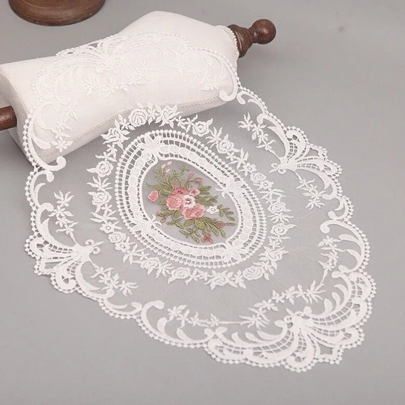 Embroidered Round Lace Table Mat Elegant Decorative Table Cover for Dining Table Party Wedding Decor