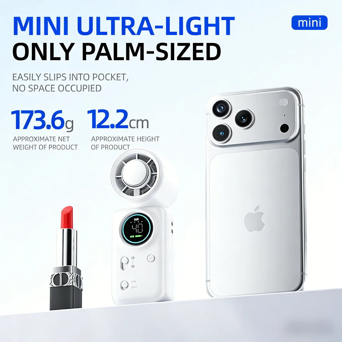 Portable 100-Speed Mini Cooling Fan with LED Display and 4000mAh USB Rechargeable Design for Travel